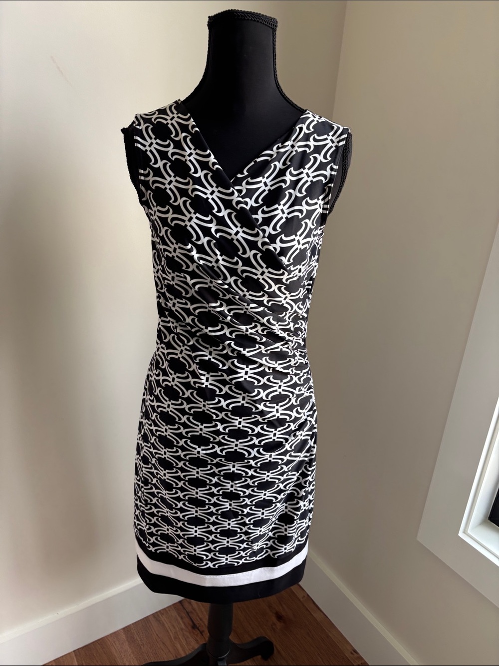 Joseph Ribkoff Black & White Sleeveless Geometric Midi Dress